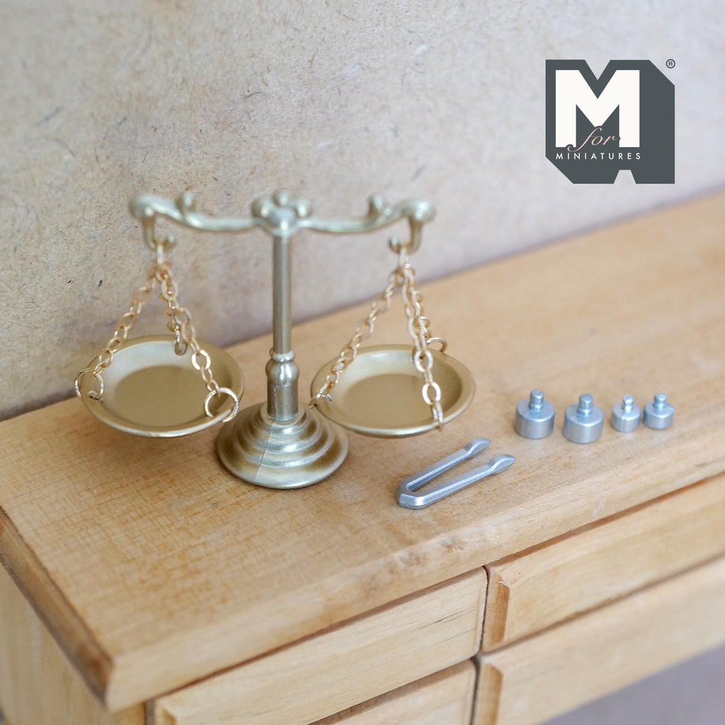 Miniature Single Beam Balance Scale, 1:12 Scale Old Style Mechanical Scale 1-7/16 inch tall  (champagne gold) (metal) - C093