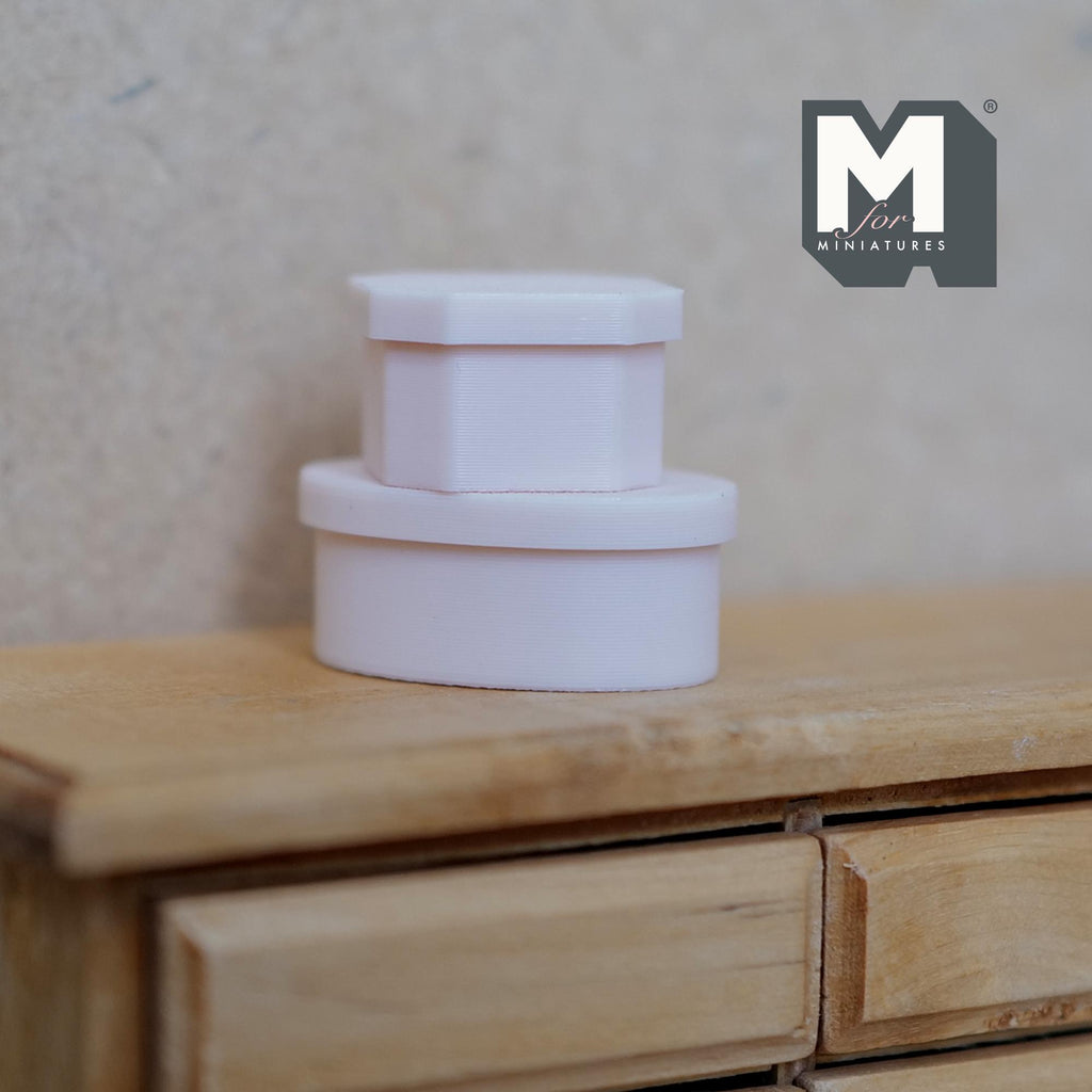 Miniature Gift Boxes with Lids Set of 2 , 1:12 Scale Storage Boxes 1/2 inch tall (pink) - B049