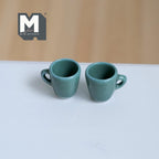 Miniature Ceramic Mugs 1:12 Scale Tiny Coffee Cups, Dollhouse Kitchen Accessories, Mini Cocoa Mugs, Diorama Decor Set of 2 (green) -