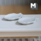 Miniature Fish Shaped Plates 1:12 Scale Dollhouse Ceramic Tableware Plates Set of 2 , 1-7/16 inch long (white) - A074