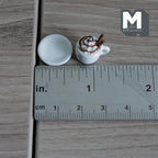 Miniature Hot Chocolate with 2 Chocolate Rolls and Saucer 1:12 Scale Diorama Beverage Dessert - E090