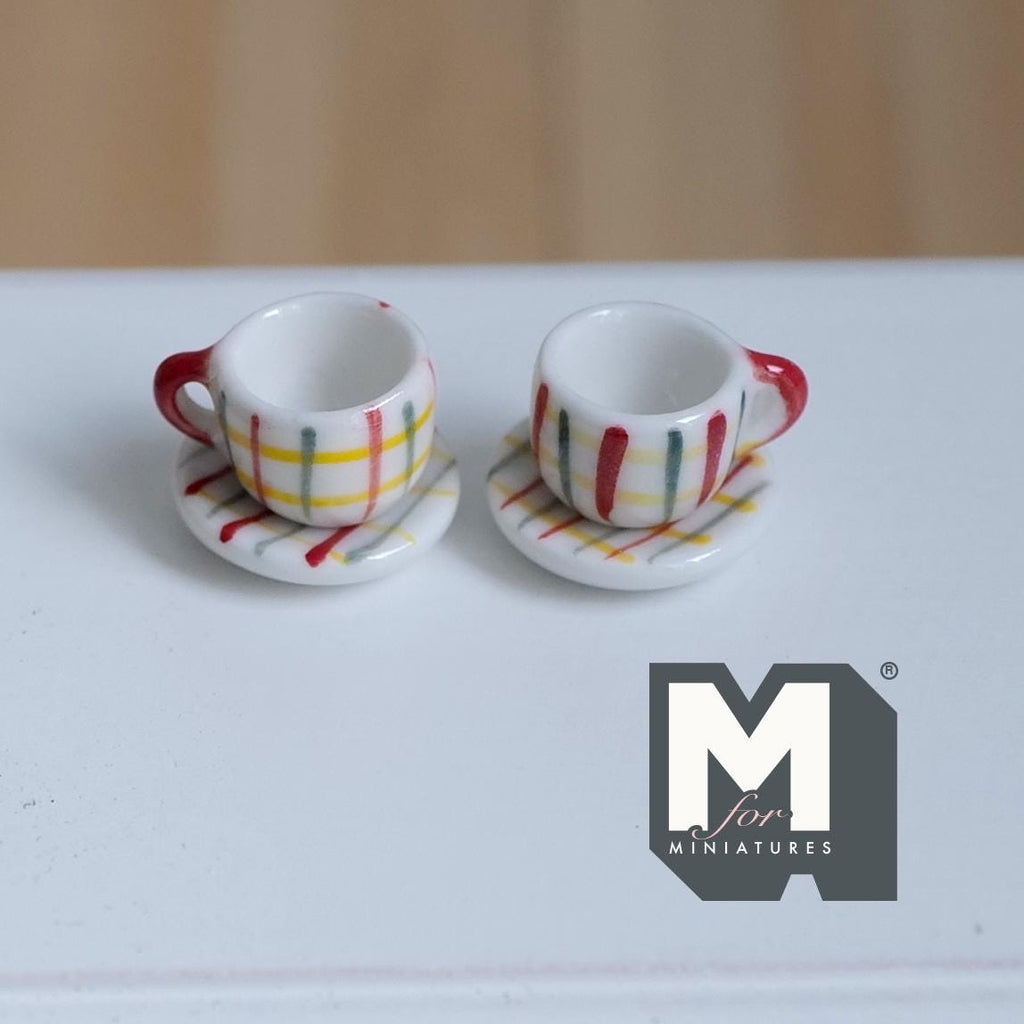 1:12 miniature ceramic coffee mug with handle tea cup 2 sets 4 pcs total - A076