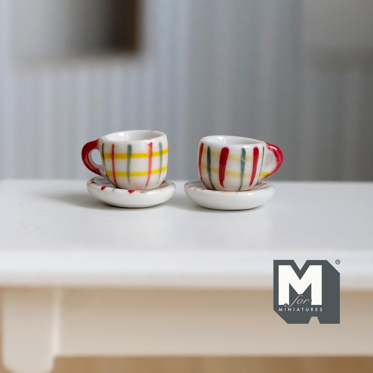 1:12 miniature ceramic coffee mug with handle tea cup 2 sets 4 pcs total - A076