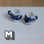 Miniature Ceramic Cups and Saucers 1:12 Scale Dollhouse Kitchen Tableware Set of 4 Pieces - A076