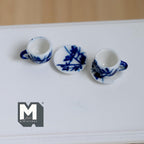 Miniature Ceramic Cups and Saucers 1:12 Scale Dollhouse Kitchen Tableware Set of 4 Pieces - A076