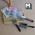 Miniature Gardening Tray with Seed Packets and Tools, Dollhouse Garden Accessories, Tiny Planting Kit, Spring Diorama Decor (style B) - B085