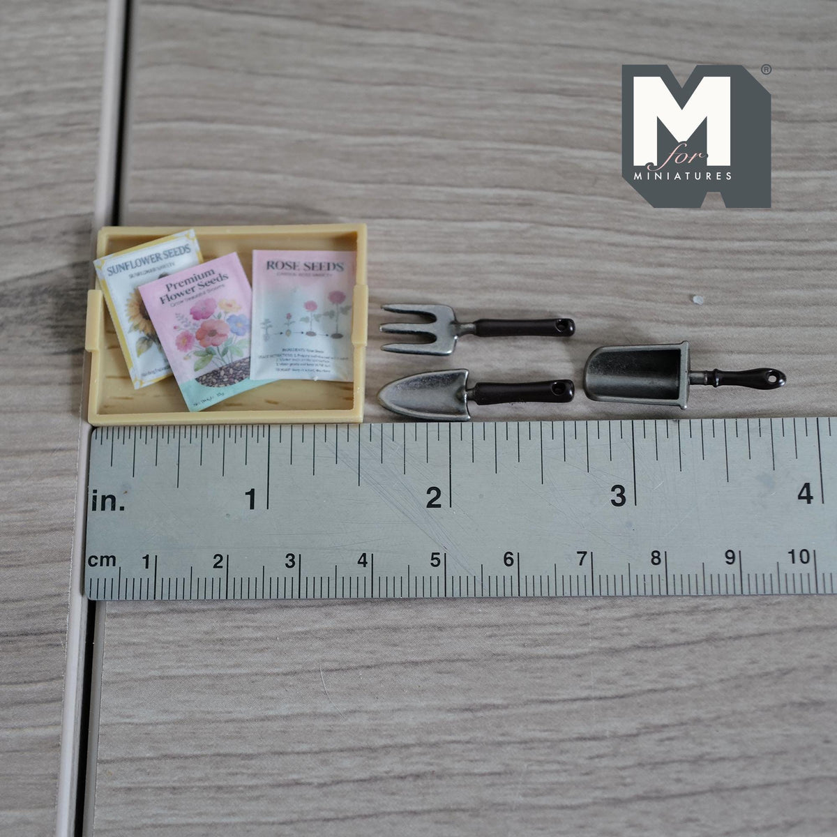 Miniature Gardening Tray with Seed Packets and Tools, Dollhouse Garden Accessories, Tiny Planting Kit, Spring Diorama Decor (style B) - B085