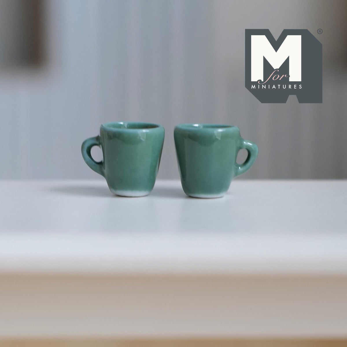 Miniature Ceramic Mugs 1:12 Scale Tiny Coffee Cups, Dollhouse Kitchen Accessories, Mini Cocoa Mugs, Diorama Decor Set of 2 (green) -