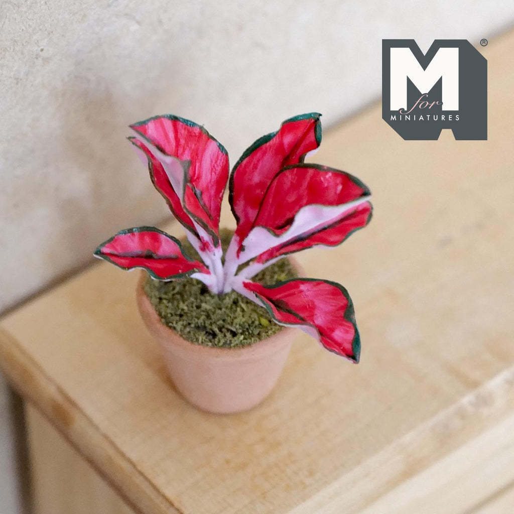 Miniature Clay Planter Pot Red Leaves 1:12 Scale Miniature Potted Flowers Dollhouse Potted Flowers Miniature Flowers 1-9/16 inch tall - H029