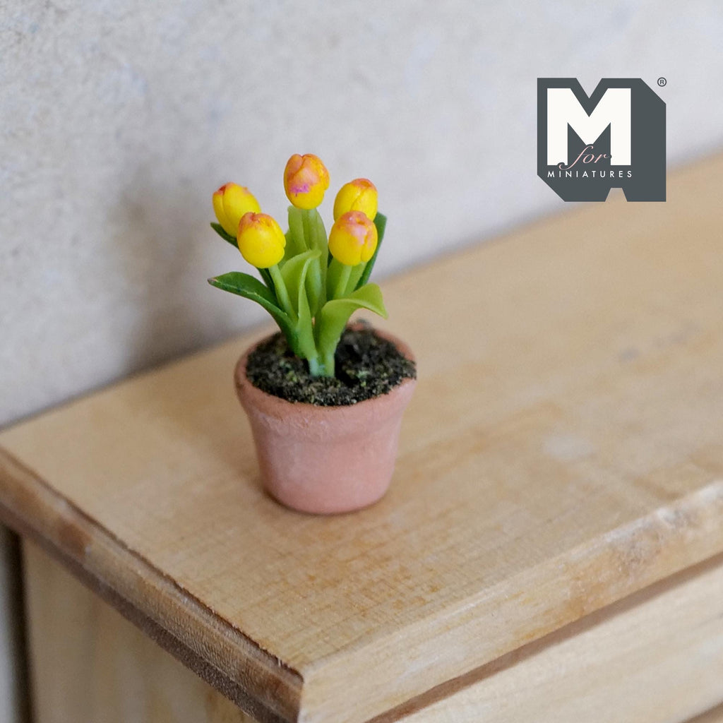 Miniature Clay Planter Yellow Tulip 1:12 Scale Miniature Potted Flowers Dollhouse Potted Flowers Miniature Flowers 1-1/4 inch tall - H031