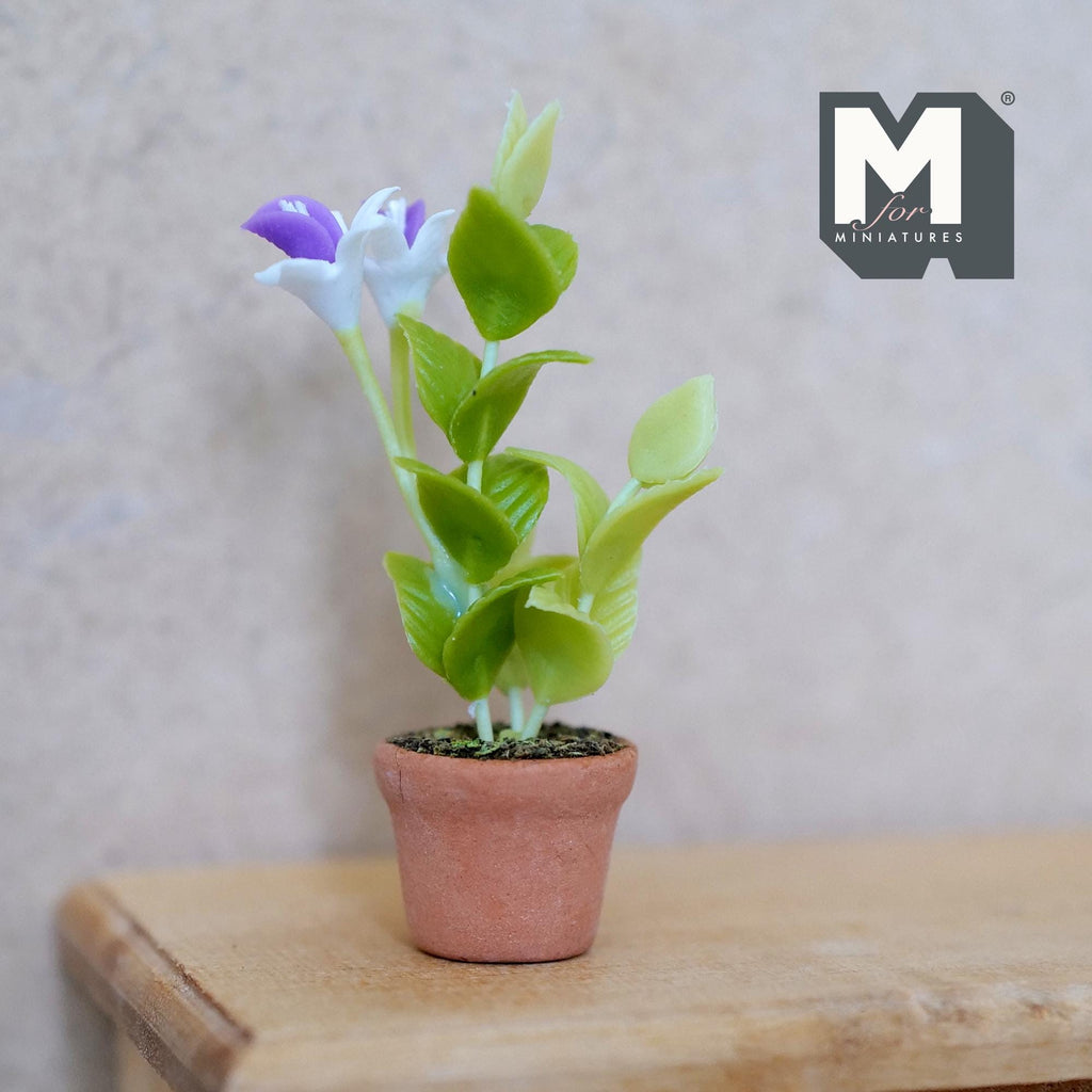 Miniature Clay Purple Campanula  1:12 Scale Miniature Potted Flowers Dollhouse Potted Flowers Miniature Flowers 1-13/16 inch tall - H032
