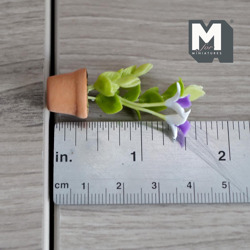 Miniature Clay Purple Campanula  1:12 Scale Miniature Potted Flowers Dollhouse Potted Flowers Miniature Flowers 1-13/16 inch tall - H032