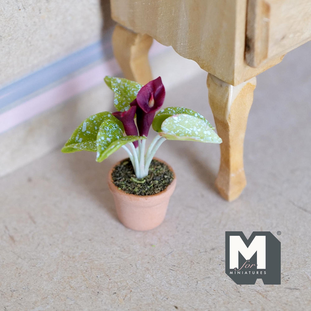 Miniature Clay Calla Lily,  1:12 Scale Miniature Calla Lily,  Dollhouse Potted Flowers Miniature Flowers 1-7/16 inch tall - H031