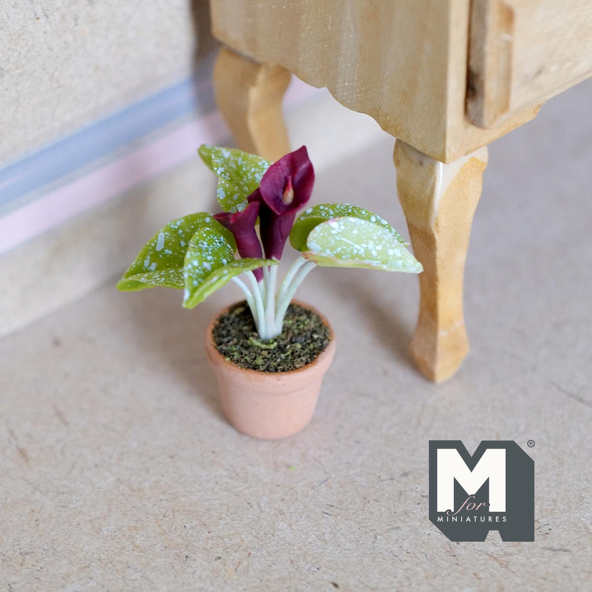 Miniature Clay Calla Lily,  1:12 Scale Miniature Calla Lily,  Dollhouse Potted Flowers Miniature Flowers 1-7/16 inch tall - H031