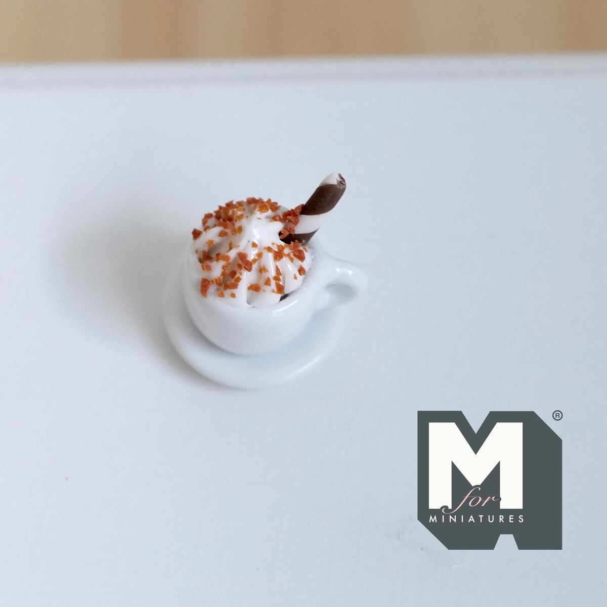 Miniature Hot Chocolate with Cream and Chocolate Stick 1:12 Scale Diorama Beverage - E090