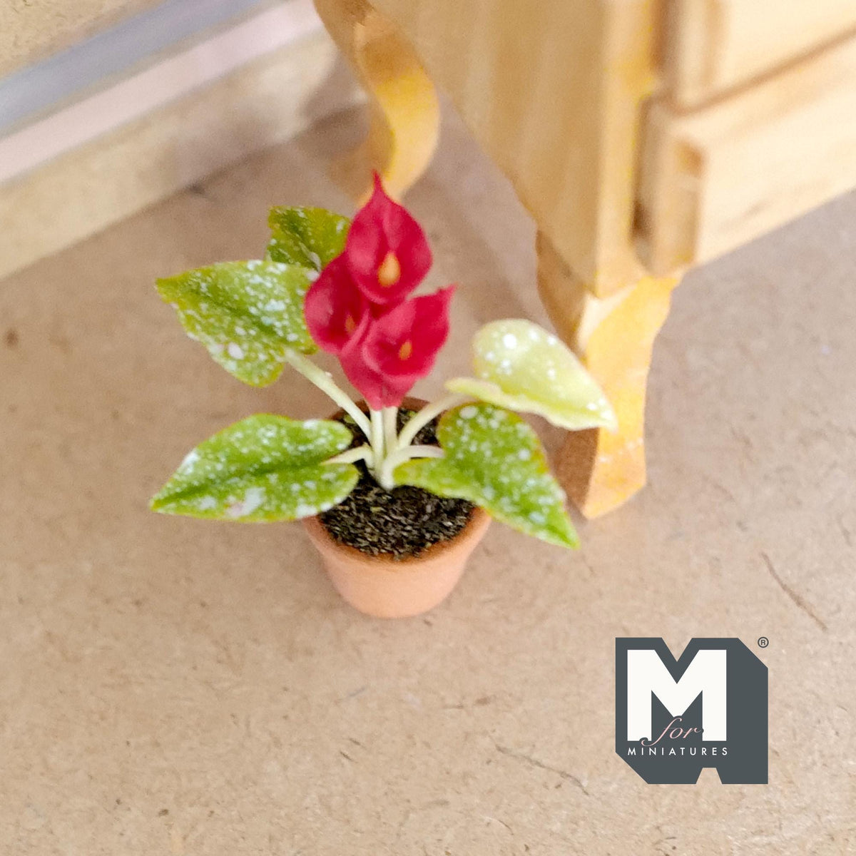 Miniature Clay Planter Red Calla Lily 1:12 Scale Miniature Potted Flowers Dollhouse Potted Flowers Miniature Flowers 1-7/16 inch tall - H031