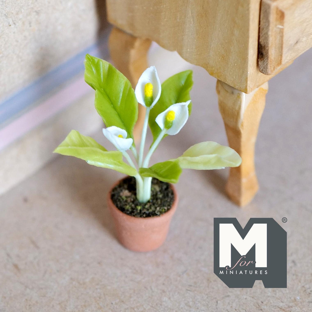 Miniature Clay Planter White Calla Lily 1:12 Scale Miniature Potted Flowers,Dollhouse Potted Flowers Miniature Flowers 1-1/2 inch tall- H031