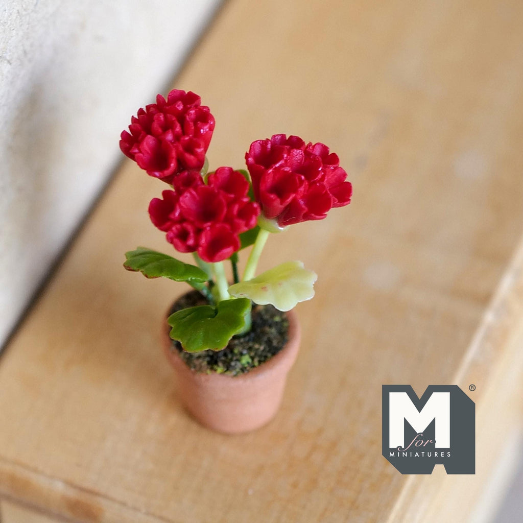 1:12 Scale Miniature Red Carnation / Flowers Planter Dollhouse Potted Flowers 1-5/16 inch tall - H031