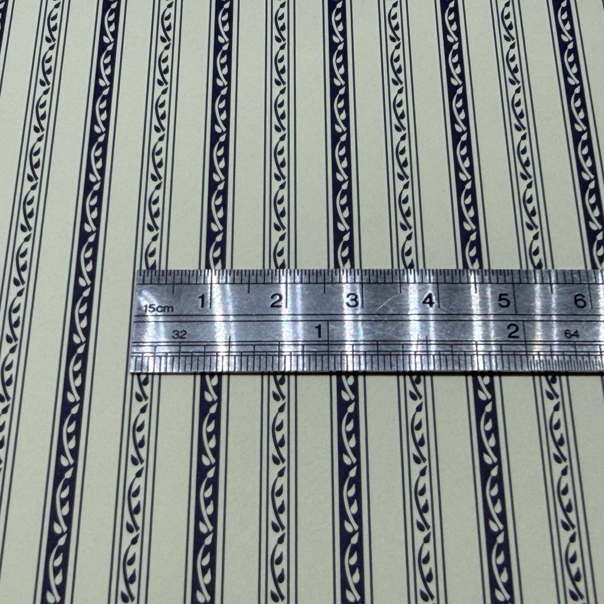 1:12 Scale Miniature Regency Stripe Wallpaper with Printed Border, 16-15/16 x 12 inch, DIY Dollhouse Supply (dark blue)