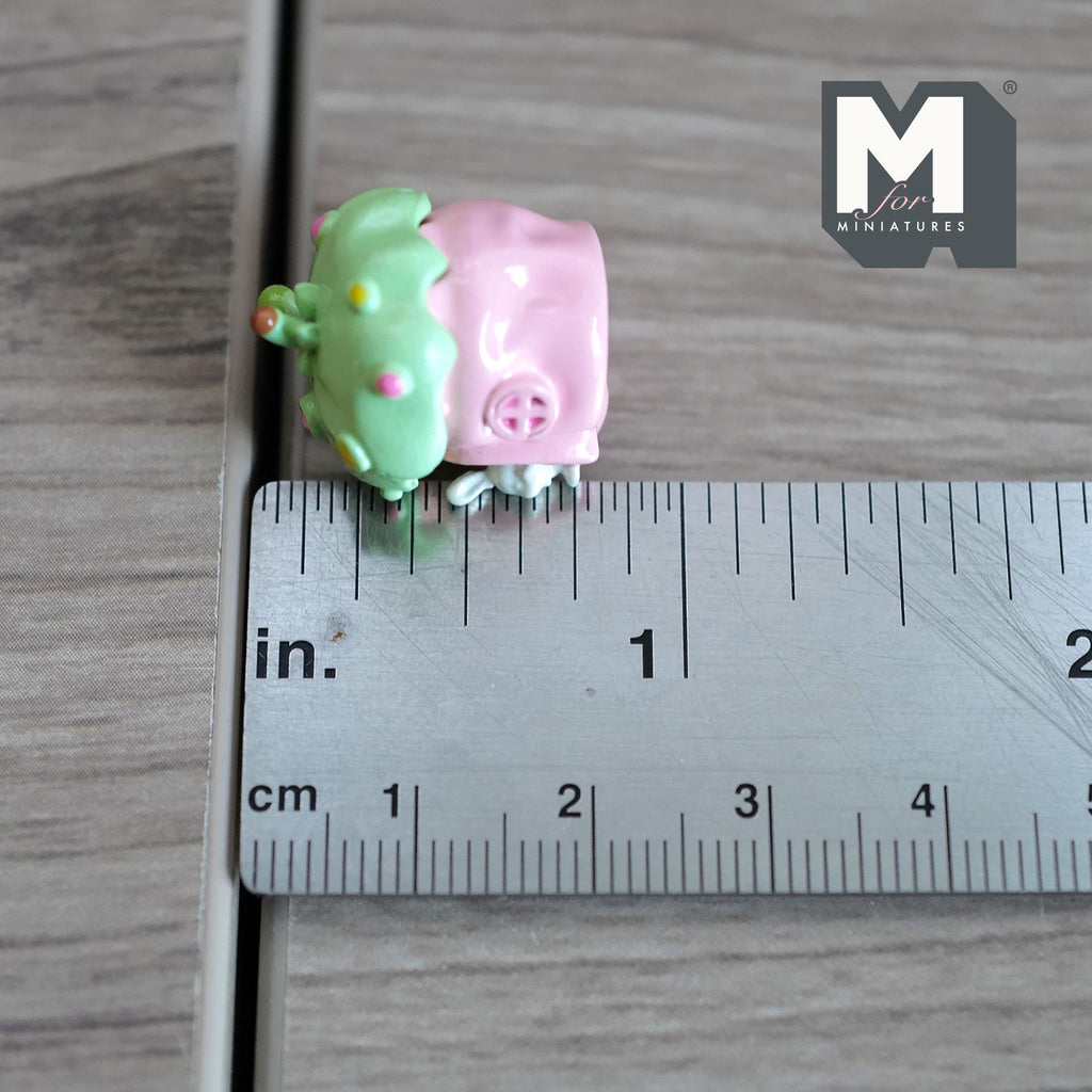 Miniature Fairy Mushroom House with White Bunny 1:12 Scale Dollhouse Garden Accessory 3/4 inch tall (pink/green) - C030