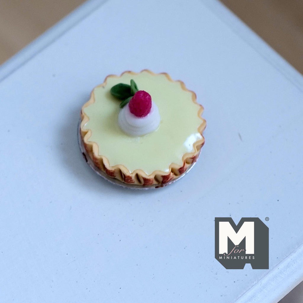 Miniature Lemon Pie on Metal Plate 1:12 Dollhouse Supplies Food Baked Pie Tar Fruit Cake 13/16 inch dia. - E025