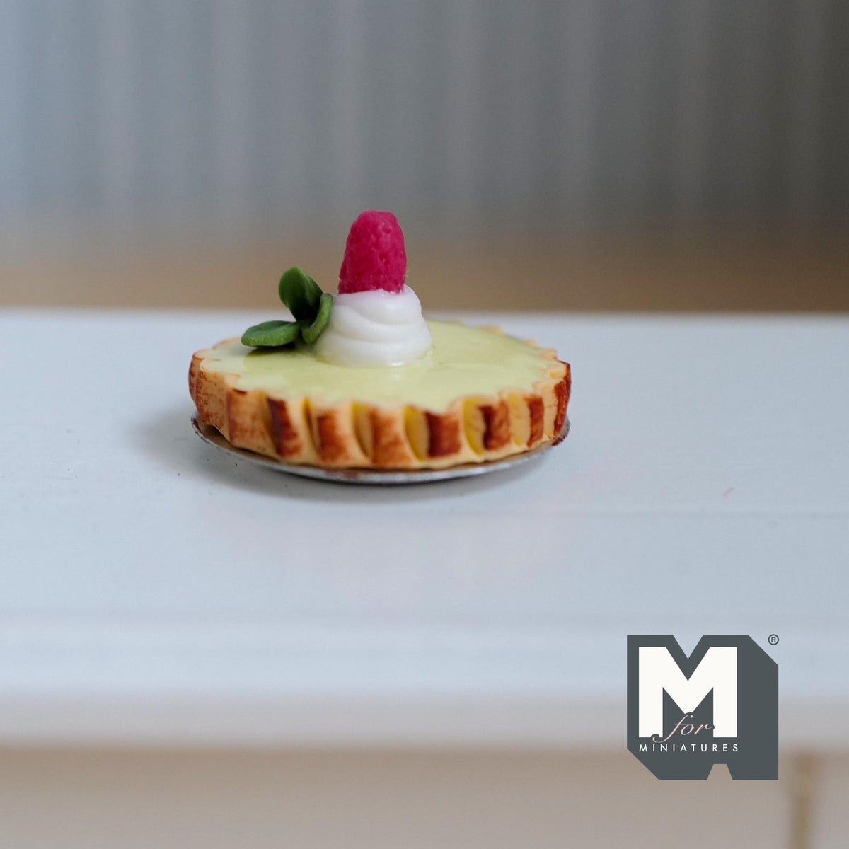 Miniature Lemon Pie on Metal Plate 1:12 Dollhouse Supplies Food Baked Pie Tar Fruit Cake 13/16 inch dia. - E025