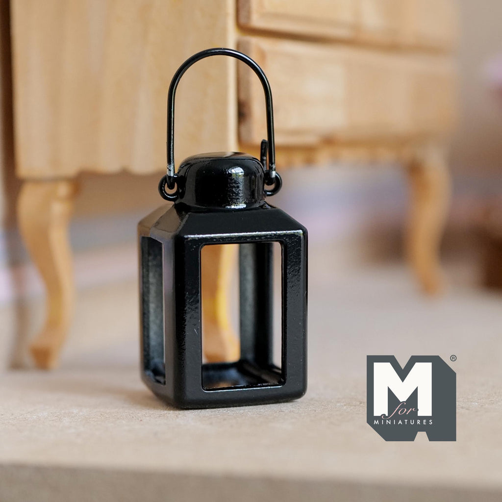 1:12 Scale Miniature Lantern | Dollhouse Camping Accessory & Outdoor Decor | Fairy Garden Prop 1-7/16 inch tall (black) - C074