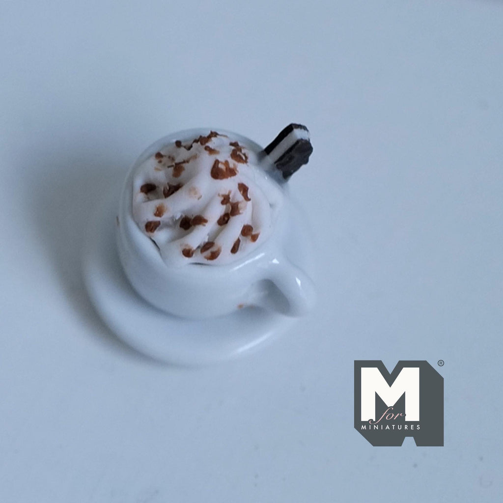 Miniature Hot Chocolate with Cream and Cookie 1:12 Scale Diorama Beverage - E090