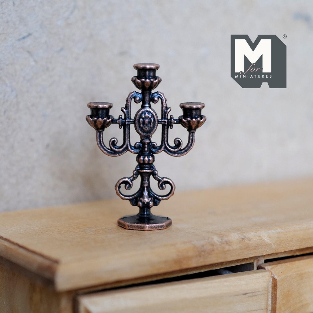 Miniature Candle Holder with Candles 1:12 Dollhouse Candelabra, Fireplace Mantel Dining Room Decor 1-5/16 inch tall - C086