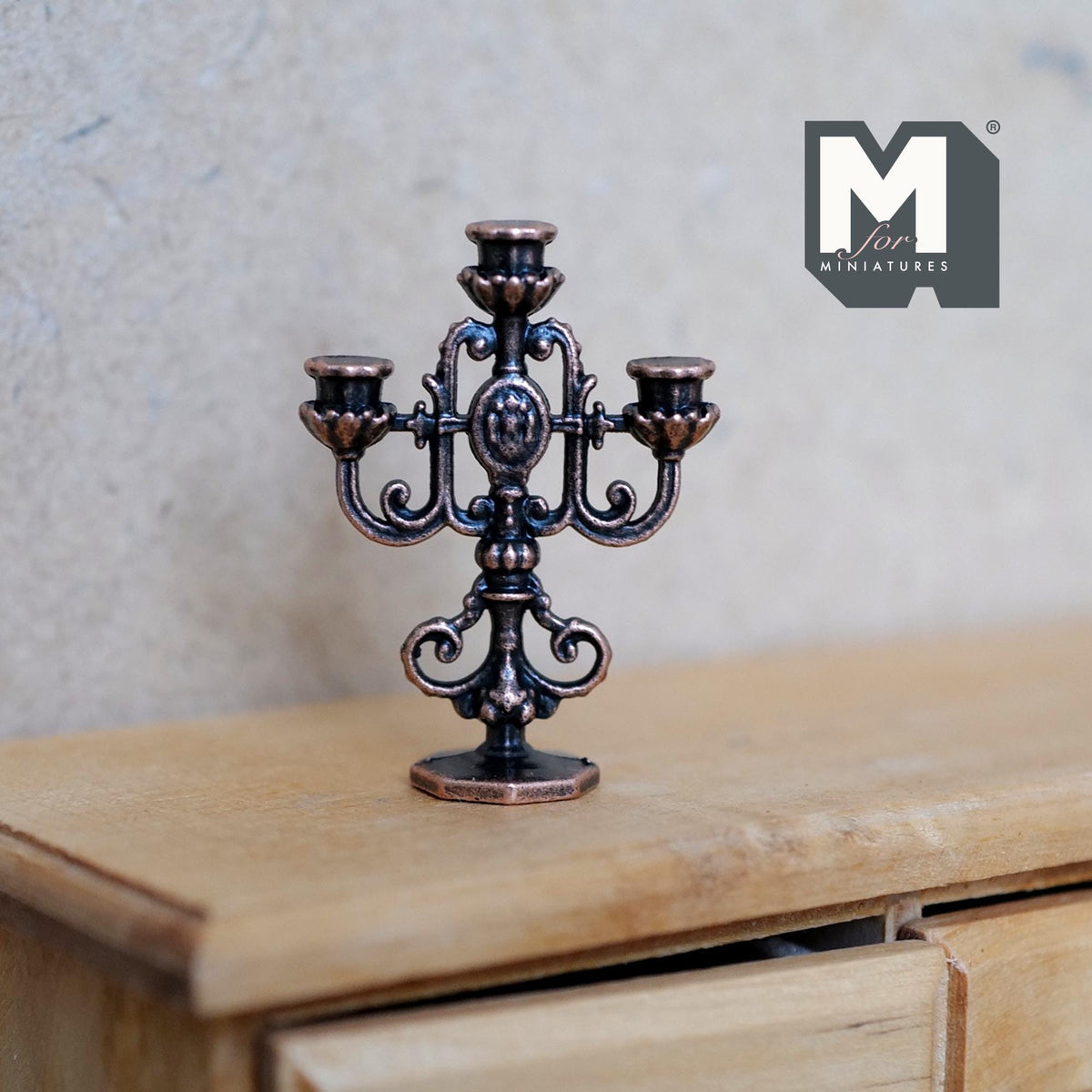 Miniature Candle Holder with Candles 1:12 Dollhouse Candelabra, Fireplace Mantel Dining Room Decor 1-5/16 inch tall - C086