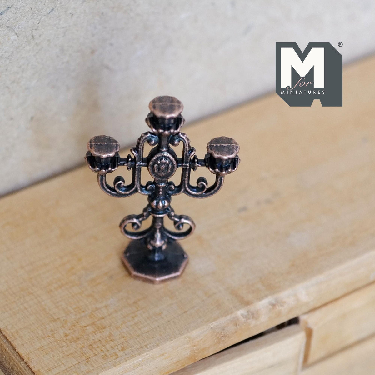 Miniature Candle Holder with Candles 1:12 Dollhouse Candelabra, Fireplace Mantel Dining Room Decor 1-5/16 inch tall - C086