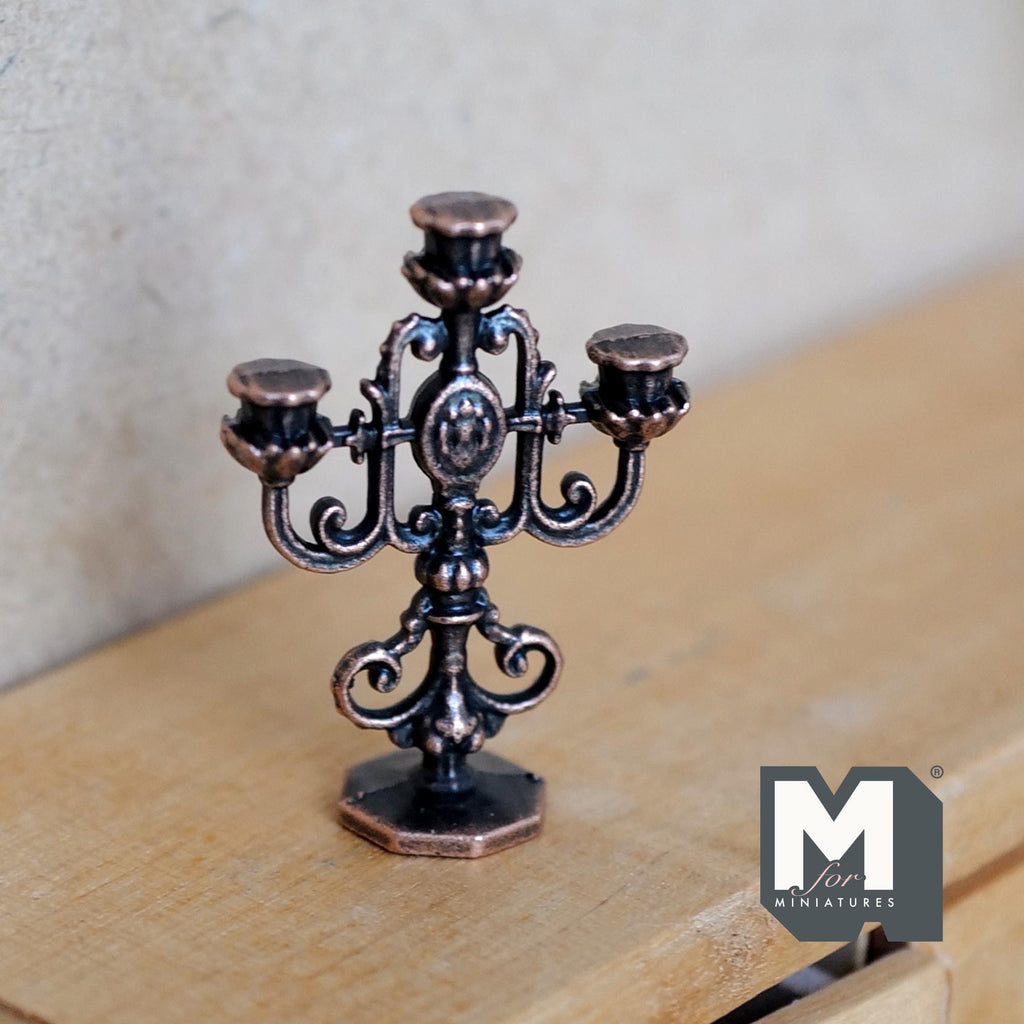 Miniature Candle Holder with Candles 1:12 Dollhouse Candelabra, Fireplace Mantel Dining Room Decor 1-5/16 inch tall - C086