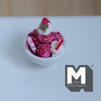 Miniature Chocolate Ice Cream Sundae on Ceramic Bowl 1:12 Scale Dollhouse Miniature Dessert 1-1/16 inch tall - H021