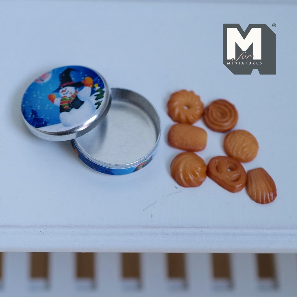 1:12 Dollhouse Miniature Butter Cookies and Tin with 7 Cookies - E033