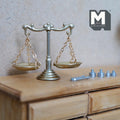 Miniature Single Beam Balance Scale, 1:12 Scale Old Style Mechanical Scale 1-7/16 inch tall  (champagne gold) (metal) - C093