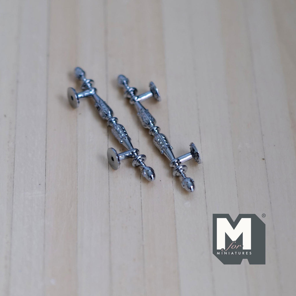 1:12 Scale Miniature Long Door Pulls, French Door Handles Set of 2, Requires Mounting, 1-3/4 inch tall (silver)