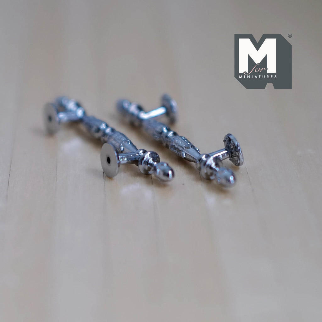 1:12 Scale Miniature Long Door Pulls, French Door Handles Set of 2, Requires Mounting, 1-3/4 inch tall (silver)
