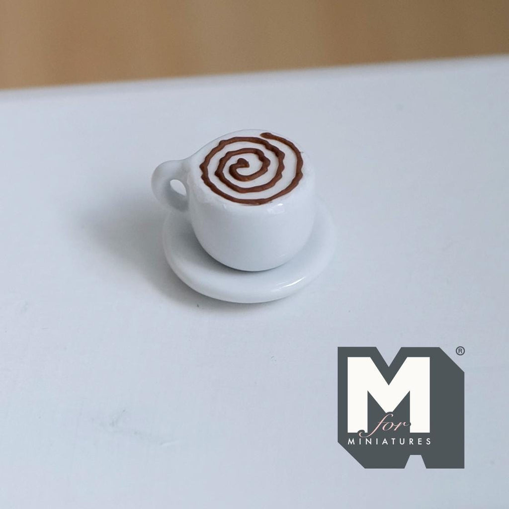 Miniature Cup of Hot Chocolate with Cream and Saucer 1:12 Scale  - E090