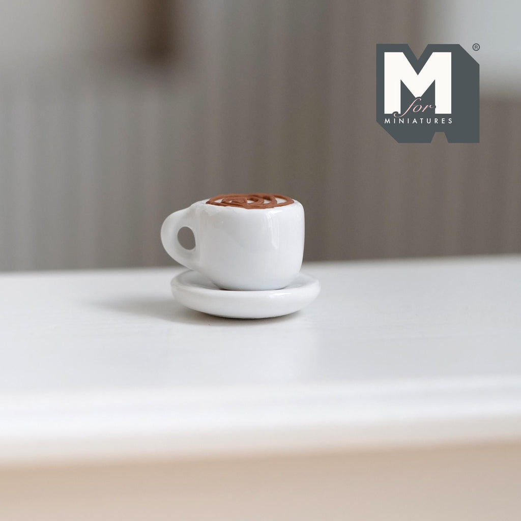 Miniature Cup of Hot Chocolate with Cream and Saucer 1:12 Scale  - E090