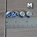 Miniature Ceramic Cups and Saucers 1:12 Scale Dollhouse Kitchen Tableware Set of 4 Pieces - A076