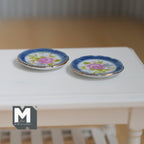 Miniature Ceramic Plates Printed Flowers 1:12 Scale Dollhouse Kitchen Tableware Set of 2 , 1 inch dia. - A034