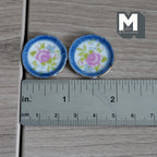 Miniature Ceramic Plates Printed Flowers 1:12 Scale Dollhouse Kitchen Tableware Set of 2 , 1 inch dia. - A034