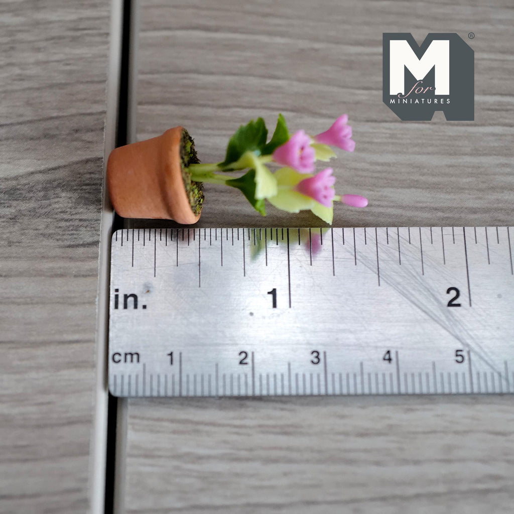 Miniature Clay Planter Pot Pink Flowers 1:12 Scale Miniature Potted Flowers Dollhouse Potted Flowers 1-7/16 inch tall - H032