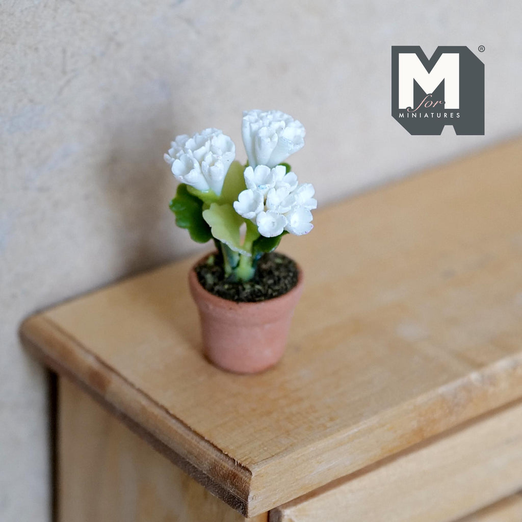 Miniature Clay Planter White Carnation 1:12 Scale Miniature Potted Flowers Dollhouse Potted Flowers Miniature Flowers 1-5/16 inch tall H031