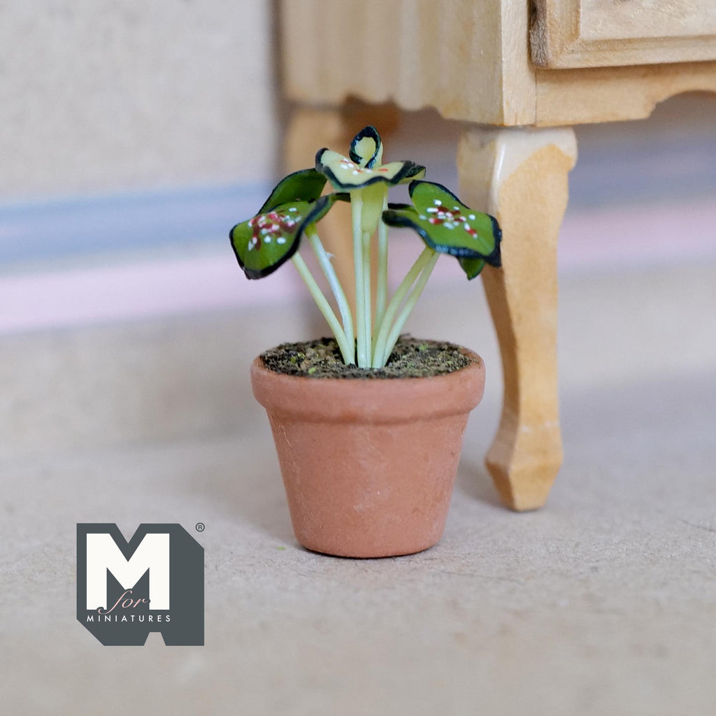 Miniature Clay Leafy Planter Pot 1:12 Scale Miniature Potted Flowers , Dollhouse Potted Flowers Miniature Flowers 1-5/16 inch tall - H029
