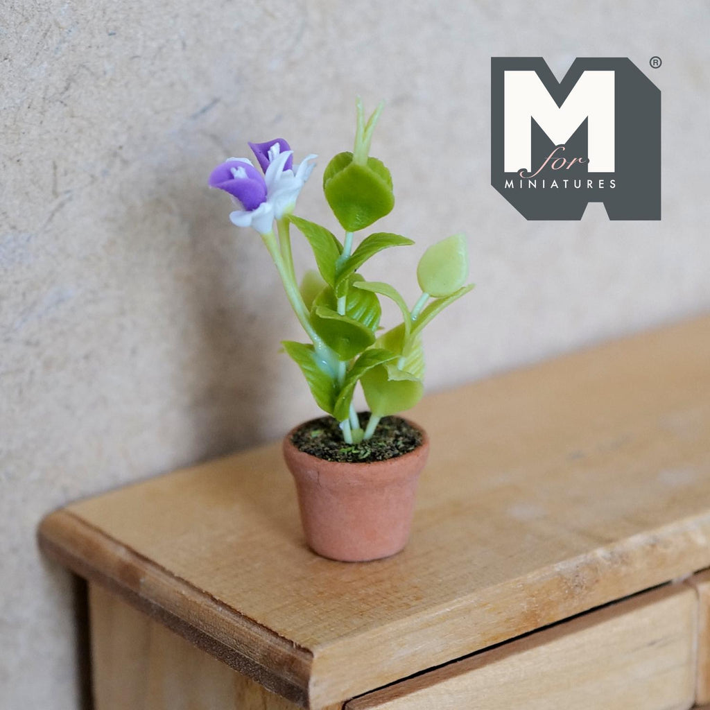 Miniature Clay Purple Campanula  1:12 Scale Miniature Potted Flowers Dollhouse Potted Flowers Miniature Flowers 1-13/16 inch tall - H032