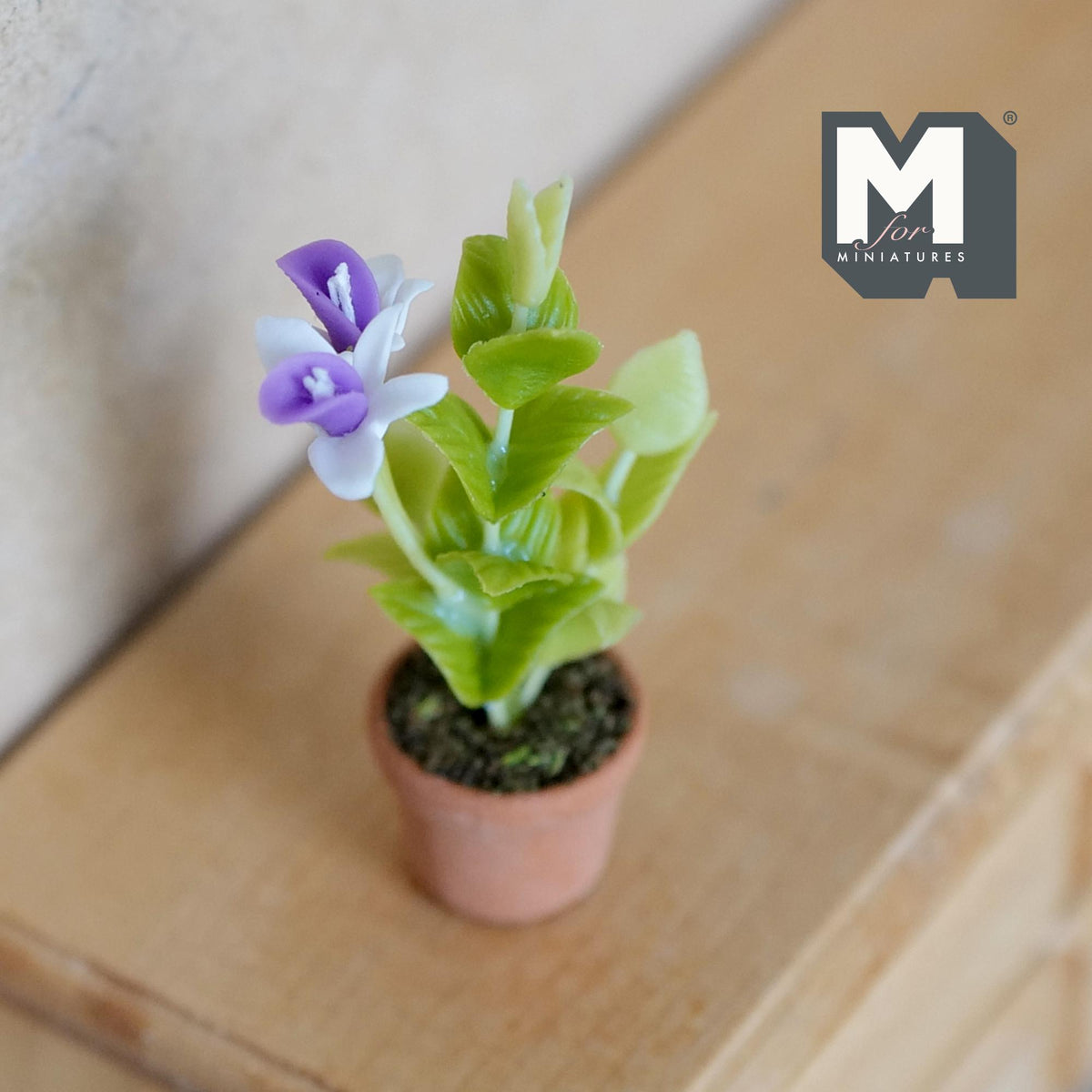 Miniature Clay Purple Campanula  1:12 Scale Miniature Potted Flowers Dollhouse Potted Flowers Miniature Flowers 1-13/16 inch tall - H032