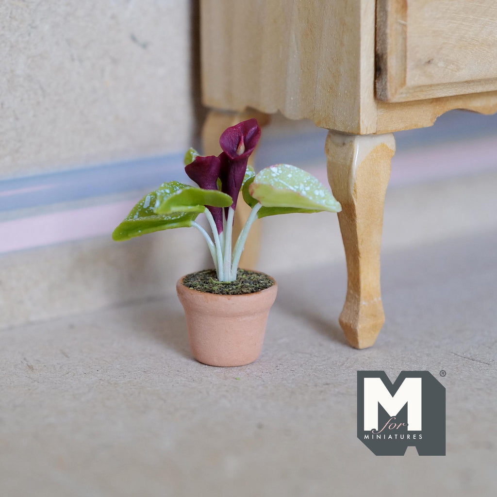 Miniature Clay Calla Lily,  1:12 Scale Miniature Calla Lily,  Dollhouse Potted Flowers Miniature Flowers 1-7/16 inch tall - H031