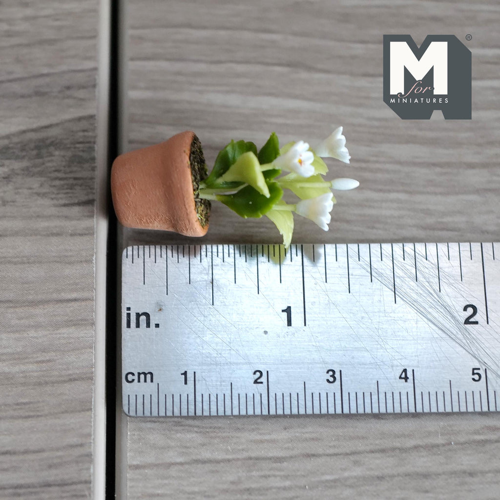 Miniature Clay Planter Pot White Flowers 1:12 Scale Potted Flowers Dollhouse Potted Flowers Mini Flower Pot 1-5/16 inch tall - H032