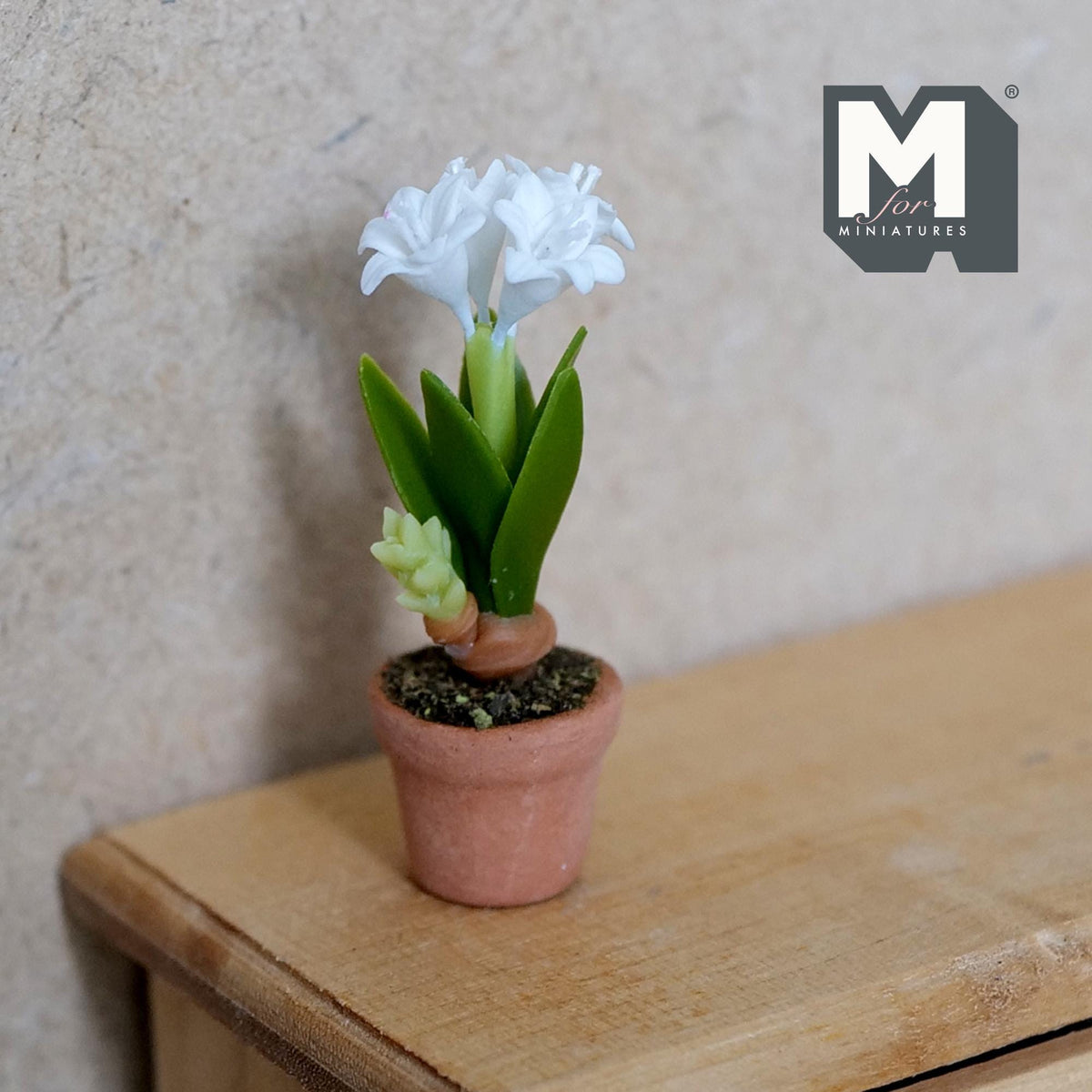 Miniature Clay Planter White Tuberose 1:12 Scale Miniature Potted Flowers , Dollhouse Potted Flowers 1-5/8 inch tall - H031